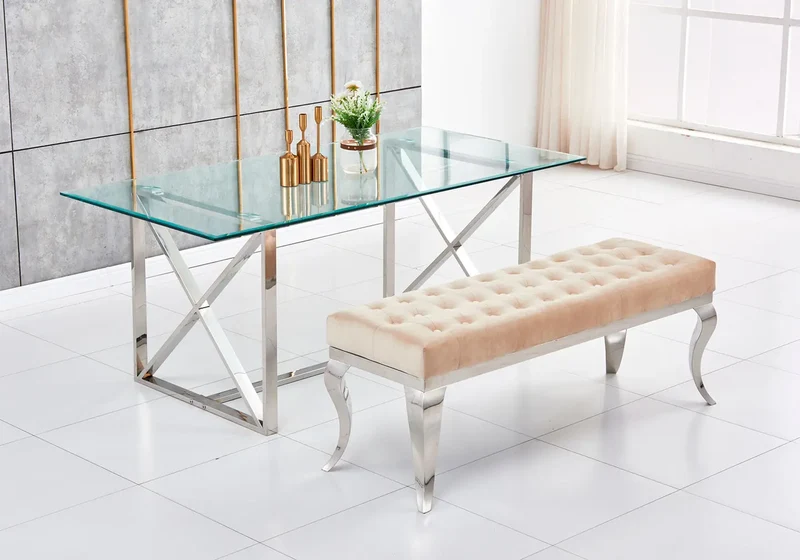 Banc design argenté velours moka - Neo