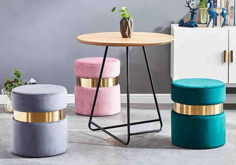 Pouf design doré velours rose - Isy