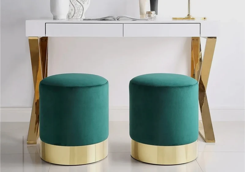 Pouf design doré velours vert - Lisy