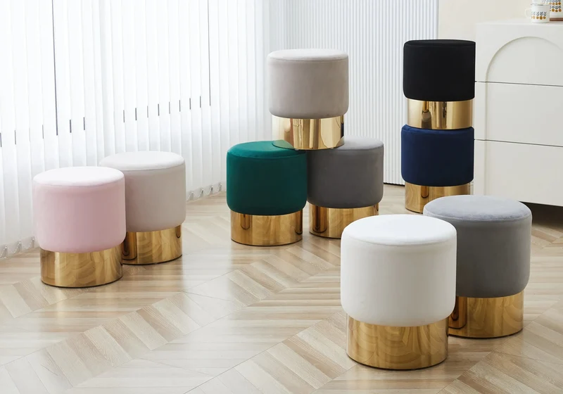 Pouf design doré velours rose - Lisy