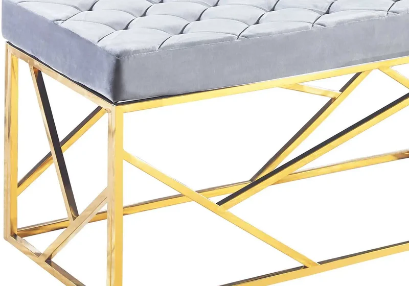 Banc design doré velours gris - Ilea
