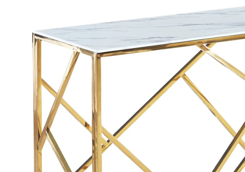 Console design doré marbre blanc - Ilea