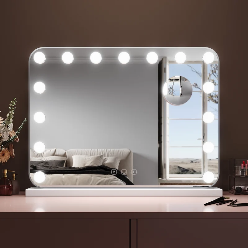 SIRHONA Miroir Mural Miroir Maquillage 58x43cm avec lumière RGB et ampoule LED Miroir Hollywood 3 couleurs