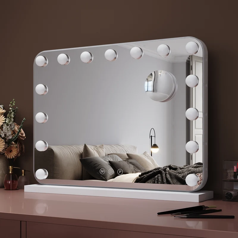 SIRHONA Miroir Mural Miroir Maquillage 58x43cm avec lumière RGB et ampoule LED Miroir Hollywood 3 couleurs
