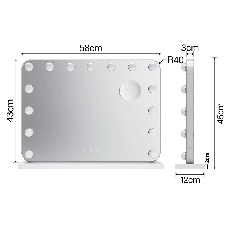 SIRHONA Miroir Mural Miroir Maquillage 58x43cm avec lumière RGB et ampoule LED Miroir Hollywood 3 couleurs
