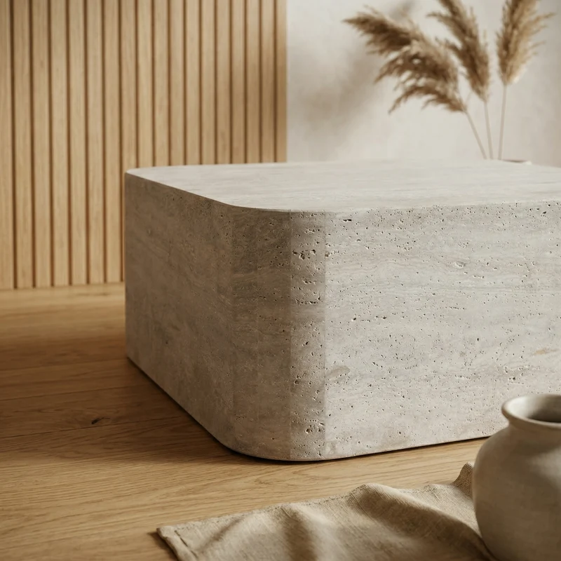 Table basse travertin 80cm – Bords arrondis