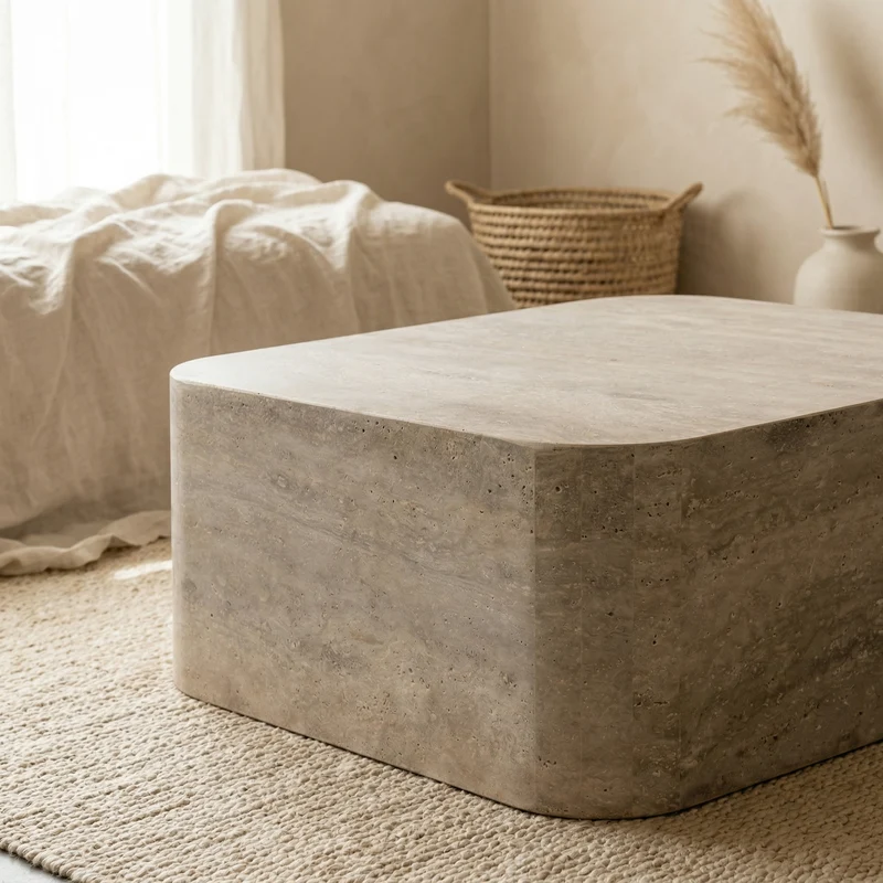 Table basse travertin 80cm – Bords arrondis