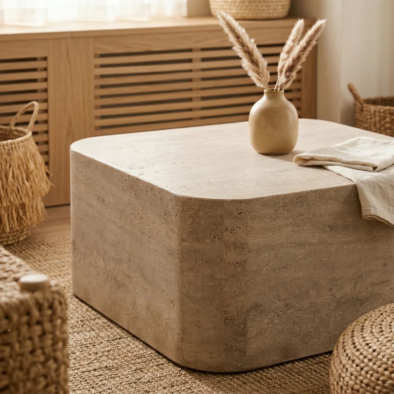 Table basse travertin 80cm – Bords arrondis