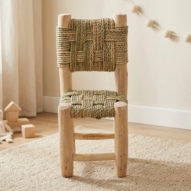 Chaise enfant bois et corde tressée