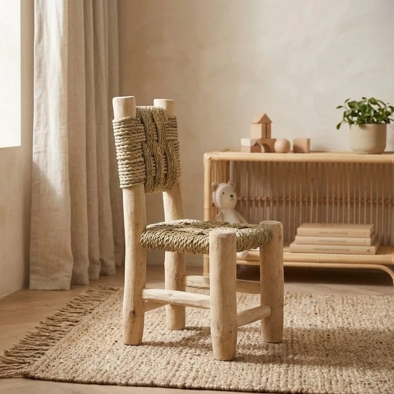 Chaise enfant bois et corde tressée