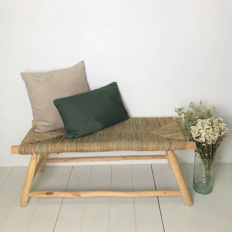 Banc ethnique en bois et corde 80cm
