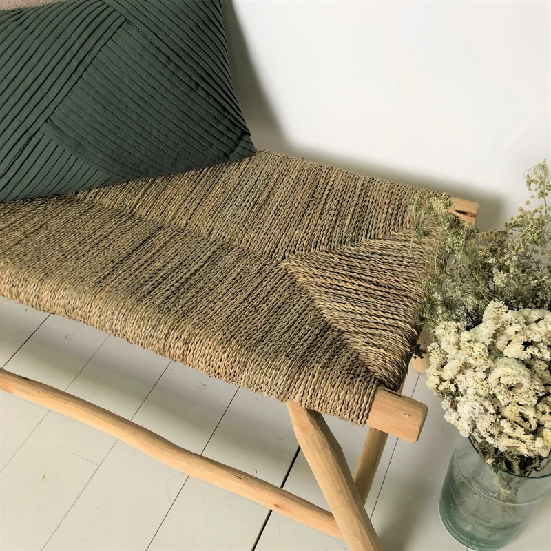 Banc ethnique en bois et corde 80cm