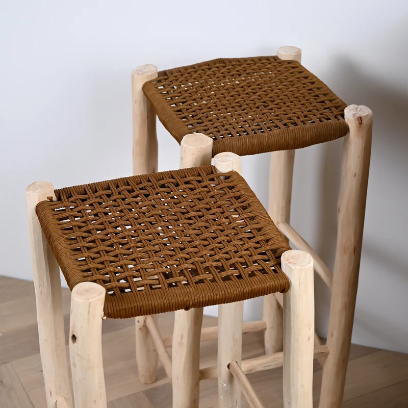 Tabouret de bar en bois et nylon camel - 60cm
