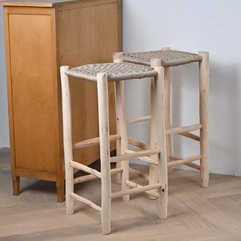 Tabouret de bar en bois et nylon beige - 60cm