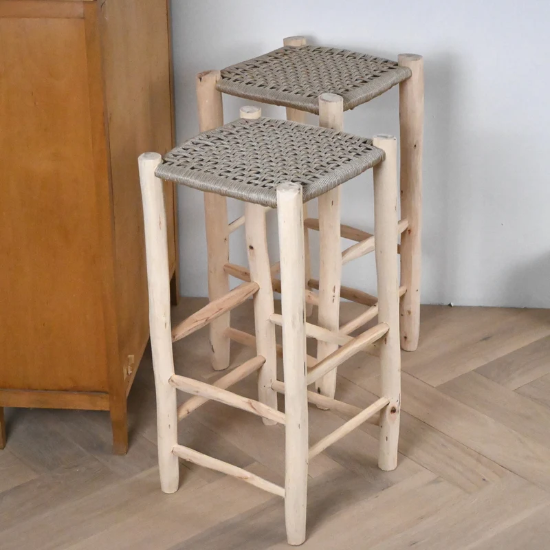 Tabouret de bar en bois et nylon beige - 60cm