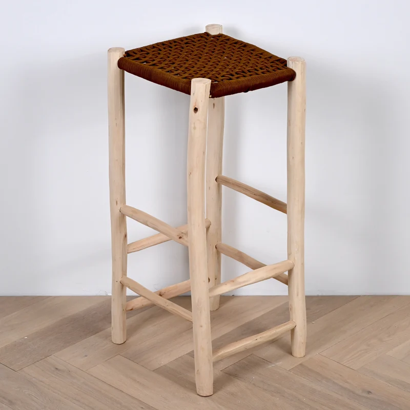 Tabouret de bar en bois et nylon camel - 80cm