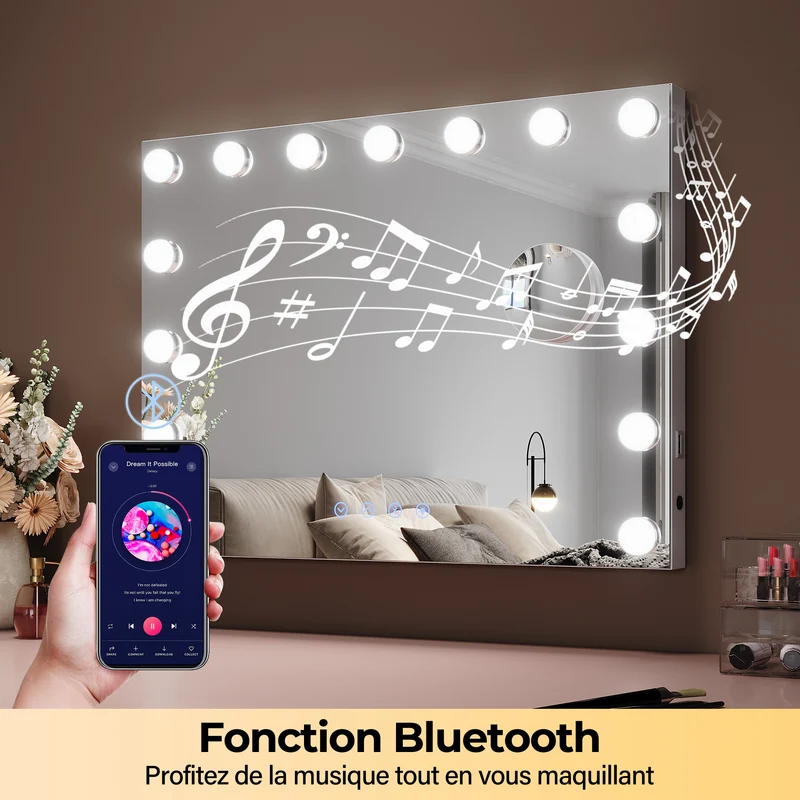 SIRHONA Miroir Mural Miroir Maquillage 58x43cm LED Mirror Hollywood 3 couleurs