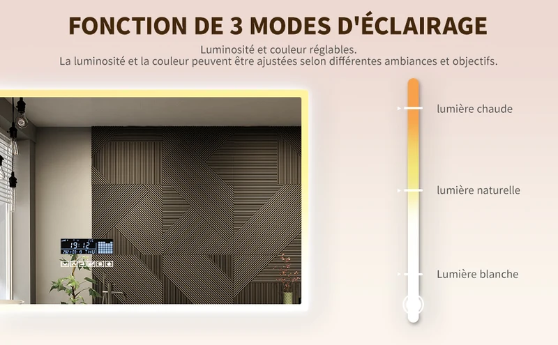 SIRHONA Miroir de Salle de Bain LED Anti-buée Miroir avec éclairage LED Miroir Cosmétiques Mural avec 3 températures de Couleur