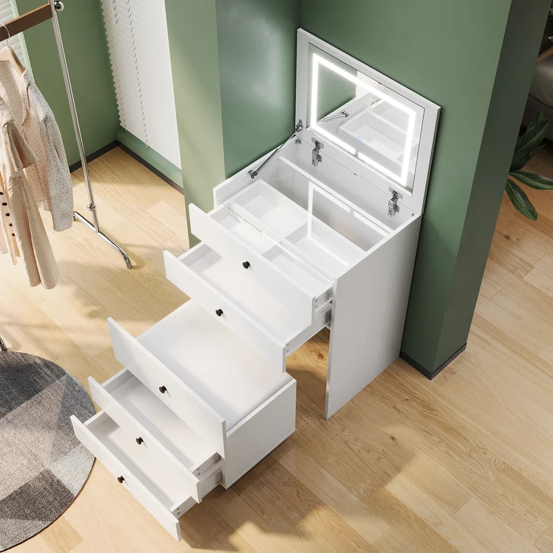 SIRHONA Coiffeuse multifonctionnelle avec chaise dissimulée et rangement divisé 59.2×42.6×127cm
