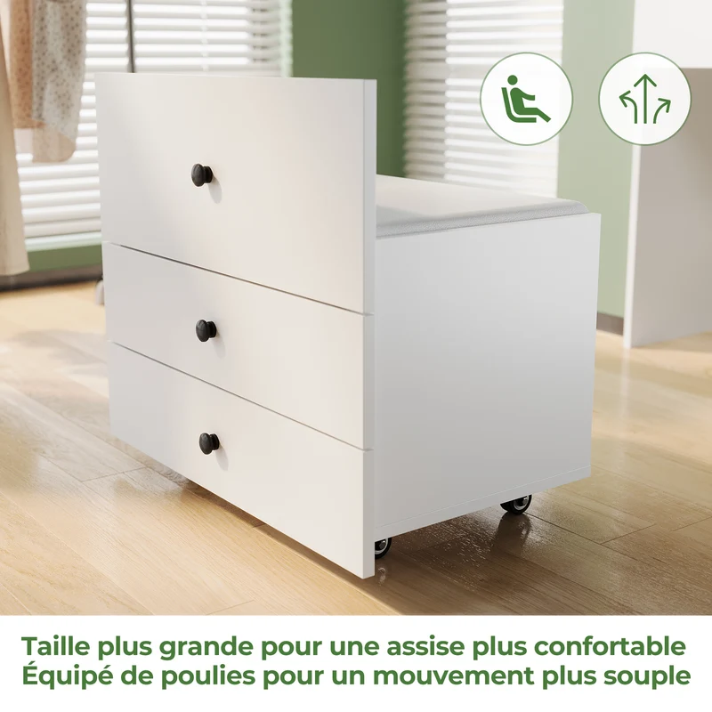 SIRHONA Coiffeuse multifonctionnelle avec chaise dissimulée et rangement divisé 59.2×42.6×127cm