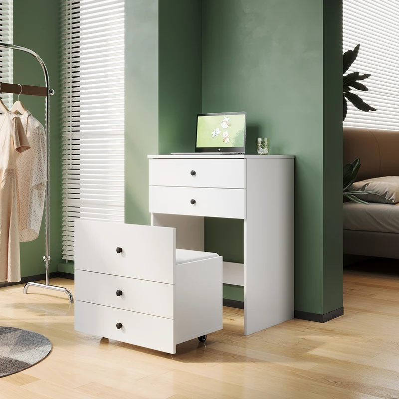 SIRHONA Coiffeuse multifonctionnelle avec chaise dissimulée et rangement divisé 59.2×42.6×127cm