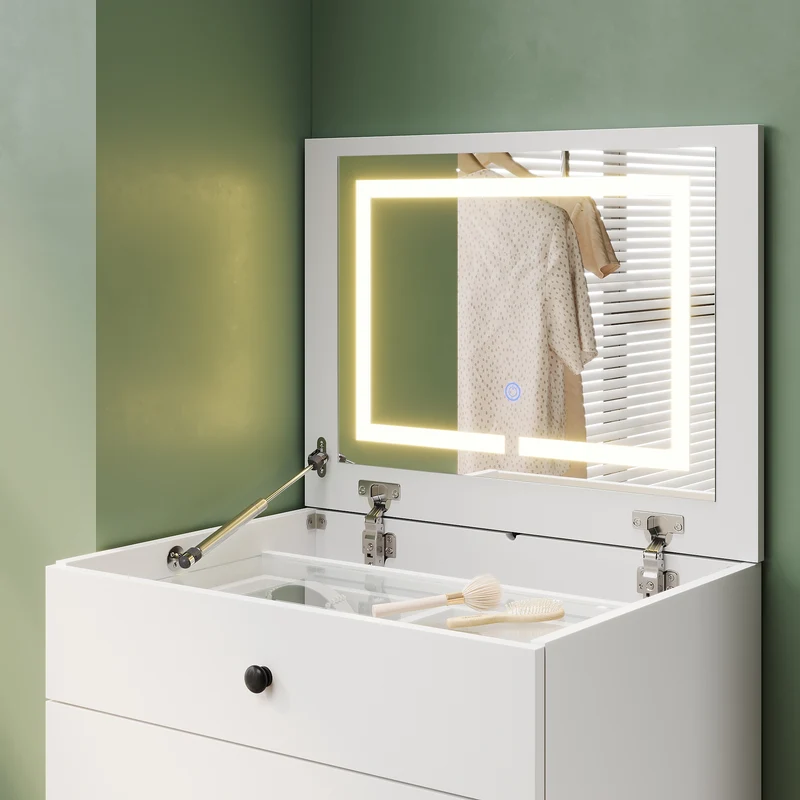 SIRHONA Coiffeuse multifonctionnelle avec chaise dissimulée et rangement divisé 59.2×42.6×127cm