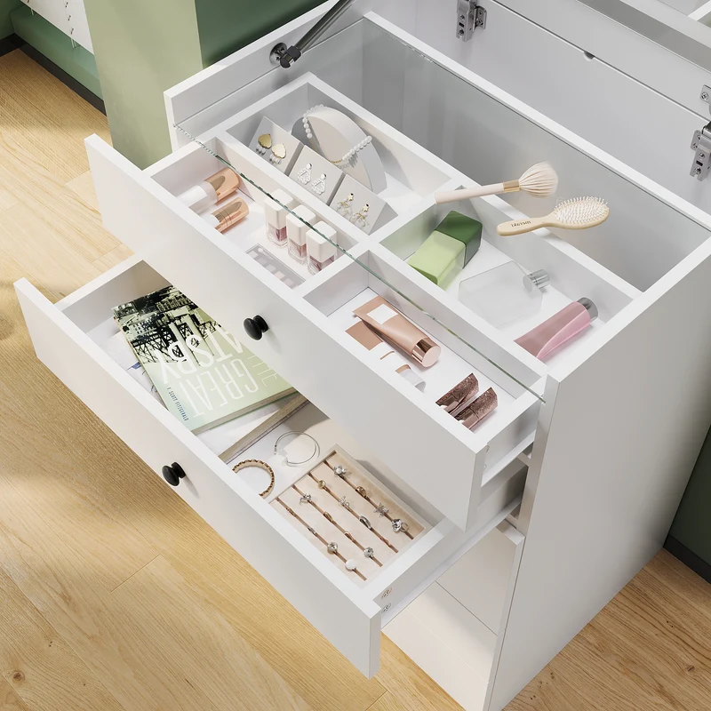 SIRHONA Coiffeuse multifonctionnelle avec chaise dissimulée et rangement divisé 59.2×42.6×127cm