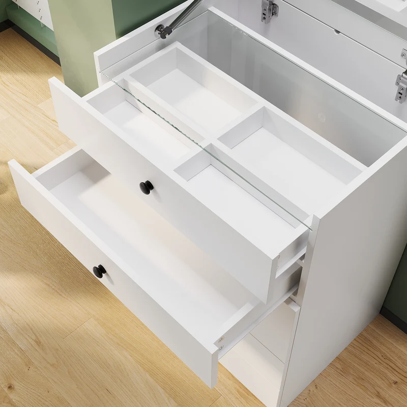 SIRHONA Coiffeuse multifonctionnelle avec chaise dissimulée et rangement divisé 59.2×42.6×127cm