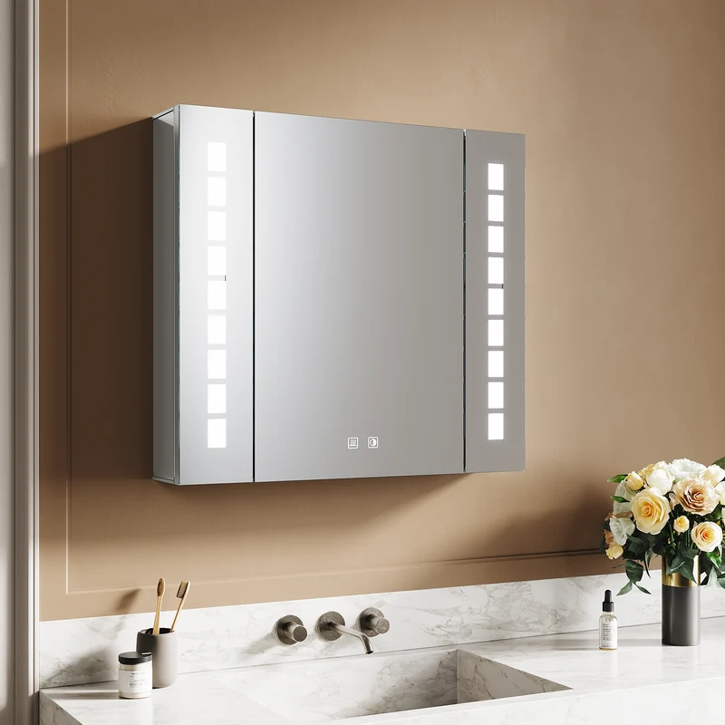 SIRHONA Armoire miroir 60 × 65 cm avec éclairage et prise de courant anti-buée LED avec écran tactile en aluminium