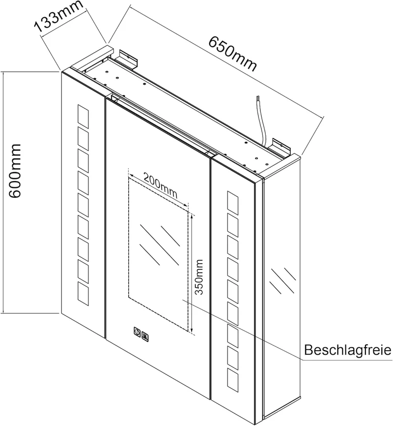 SIRHONA Armoire miroir 60 × 65 cm avec éclairage et prise de courant anti-buée LED avec écran tactile en aluminium