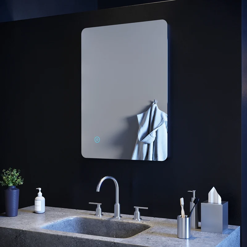 SIRHONA Miroir led Miroir de salle de bains avec éclairage LED Miroir Cosmétiques Mural Lumière Illumination avec Commande par Effleurement 70x50 CM