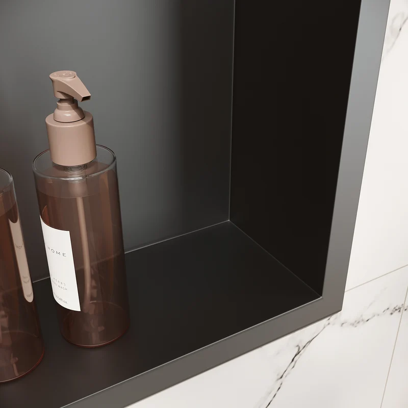 Niche murale de douche en acier inoxydable, niche de douche encastrée, étagère unique de stockage pour salle de bains, pas de carrelage nécessaire, 90 x 30 x 10 cm, noir