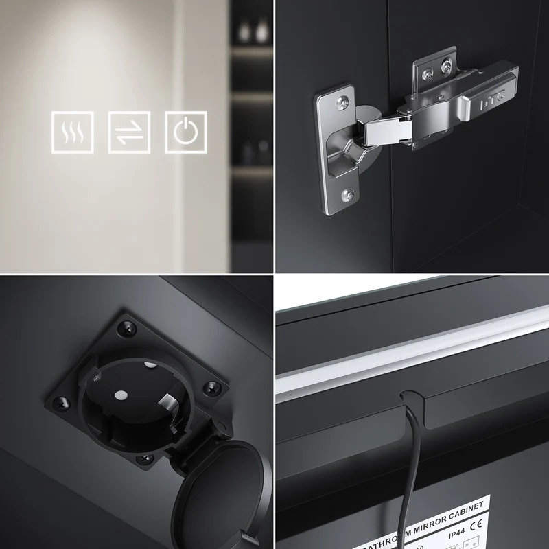 SIRHONA Armoire de Toilette Miroir, Armoire Murale avec Éclairage LED et Prises de Courant, 90 x 65 x 13cm