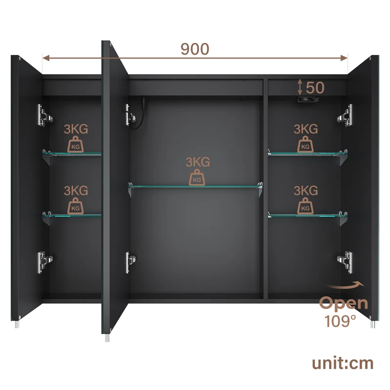 SIRHONA Armoire de Toilette Miroir, Armoire Murale avec Éclairage LED et Prises de Courant, 90 x 65 x 13cm