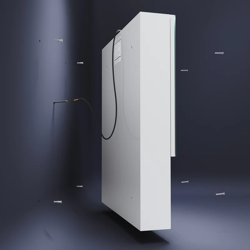 SIRHONA Armoire de Toilette Miroir, Armoire Murale avec Éclairage LED et Prises de Courant, Interrupteurs à Commande Tactile, Dimmable 60 x 75 x 13cm