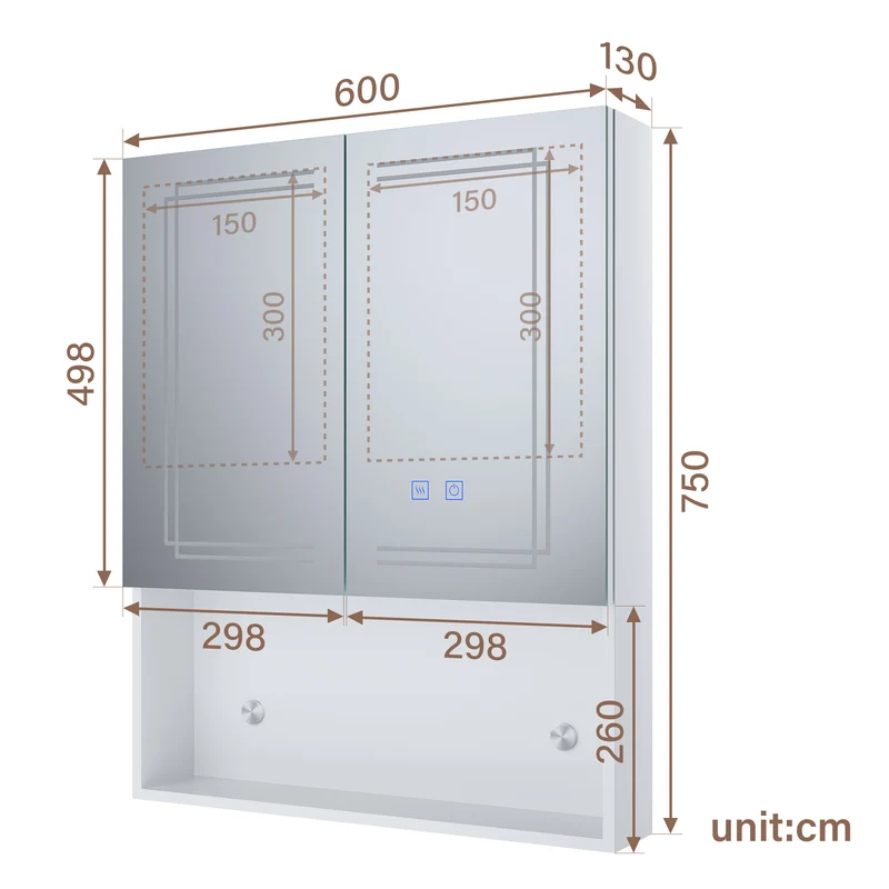 SIRHONA Armoire de Toilette Miroir, Armoire Murale avec Éclairage LED et Prises de Courant, Interrupteurs à Commande Tactile, Dimmable 60 x 75 x 13cm
