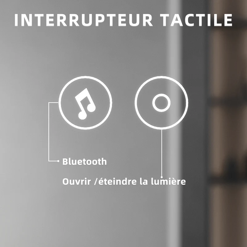 SIRHONA Miroir LED Salle de Bain Bluetooth 80x60cm Miroir Lumineux Salle de Bain avec Eclairage Intégré Anti-buée