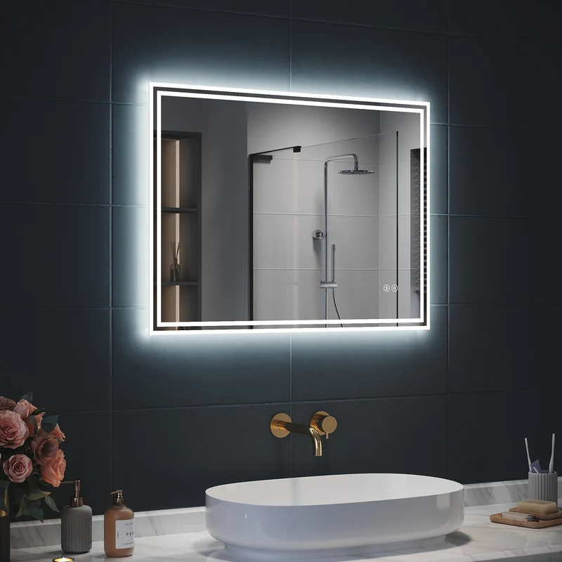 SIRHONA Miroir LED Salle de Bain Bluetooth 80x60cm Miroir Lumineux Salle de Bain avec Eclairage Intégré Anti-buée