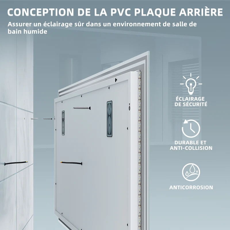 SIRHONA Miroir LED Salle de Bain Bluetooth 80x60cm Miroir Lumineux Salle de Bain avec Eclairage Intégré Anti-buée