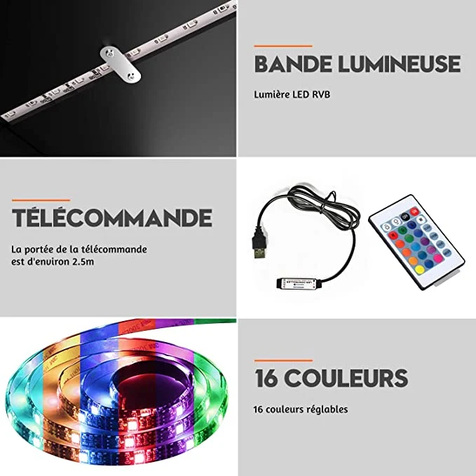 Meuble TV Bas, Lumière LED Réglable avec Télécommande, Grande Capacité, SIRHONA - Noir 140x35x50.5cm