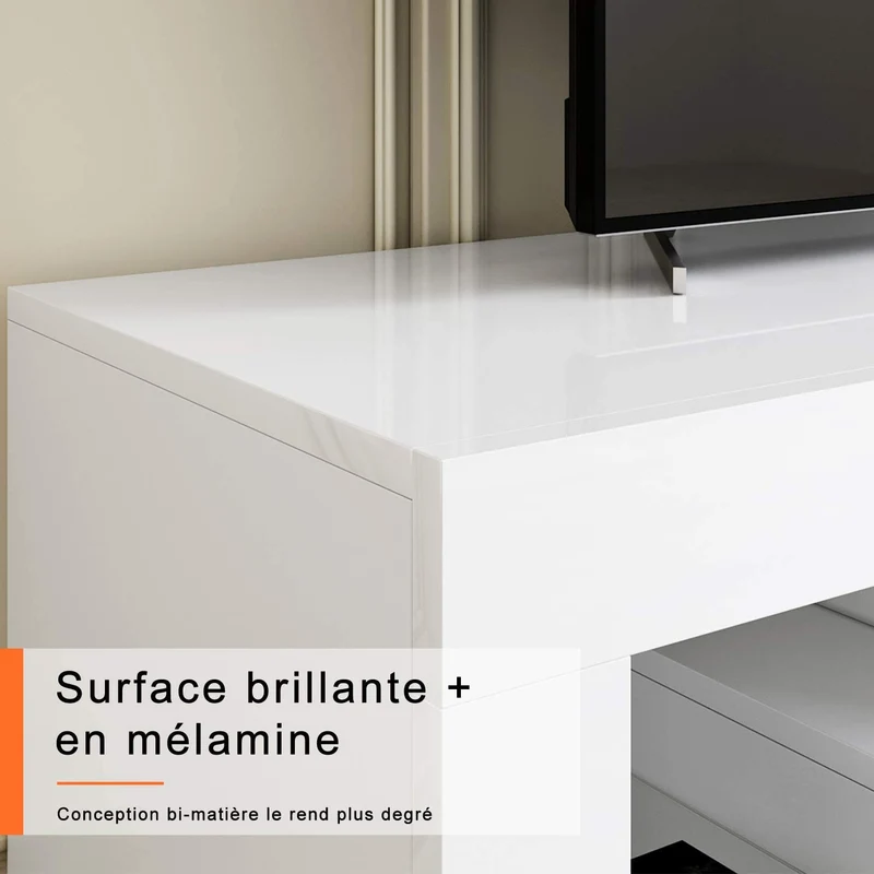 Meuble TV Bas, Lumière LED Réglable avec Télécommande, Grande Capacité, SIRHONA - Noir 140x35x50.5cm