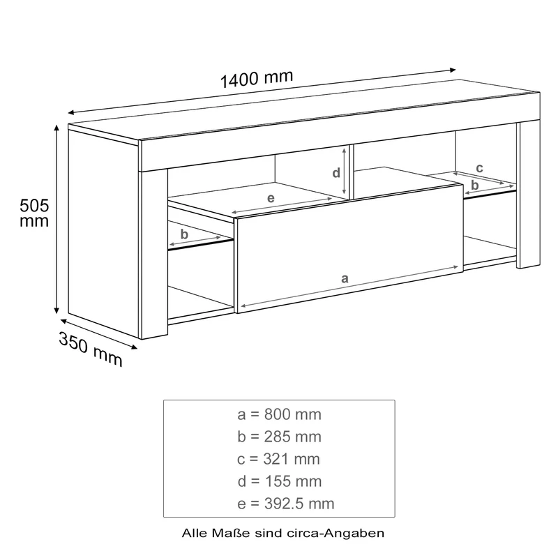 Meuble TV Bas, Lumière LED Réglable avec Télécommande, Grande Capacité, SIRHONA - Noir 140x35x50.5cm