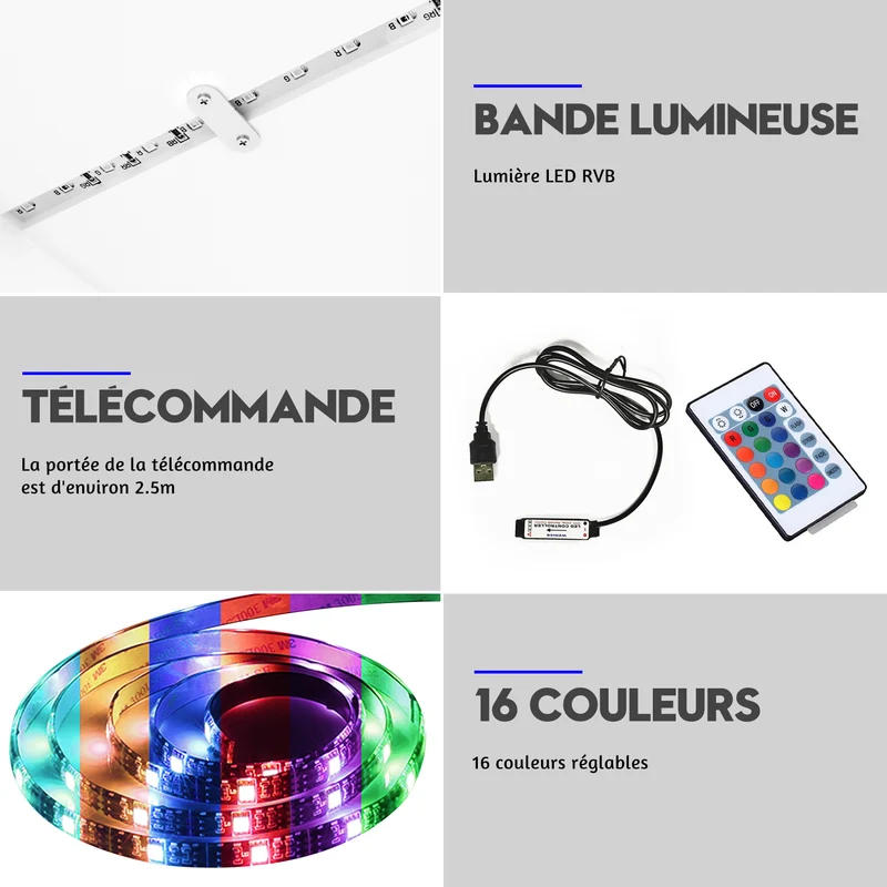 Meuble TV Bas - Lumière LED Réglable avec Télécommande Grande Capacité SIRHONA Blanc 130x35x45 cm