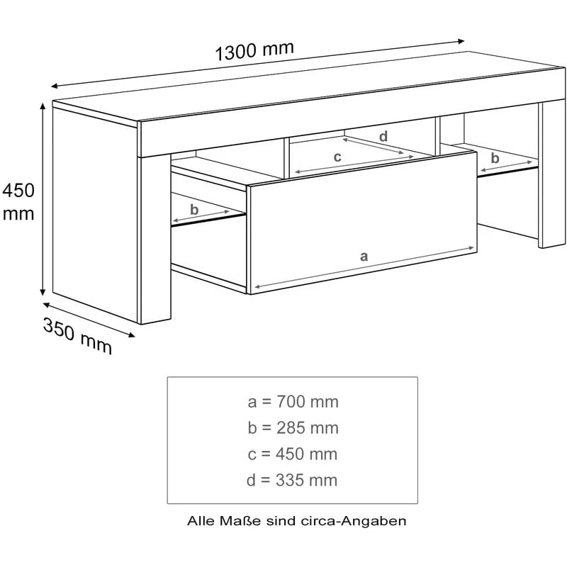 Meuble TV Bas - Lumière LED Réglable avec Télécommande Grande Capacité SIRHONA Blanc 130x35x45 cm