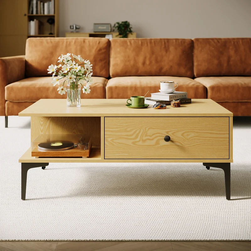 SIRHONA Table basse fixe avec tiroir Table de salon Sturdy and Sturdy Construction Meubles couleur bois, 100x55x40 cm