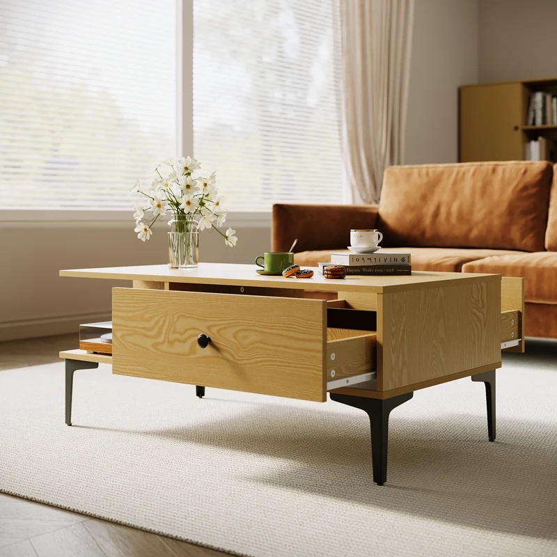 SIRHONA Table basse fixe avec tiroir Table de salon Sturdy and Sturdy Construction Meubles couleur bois, 100x55x40 cm