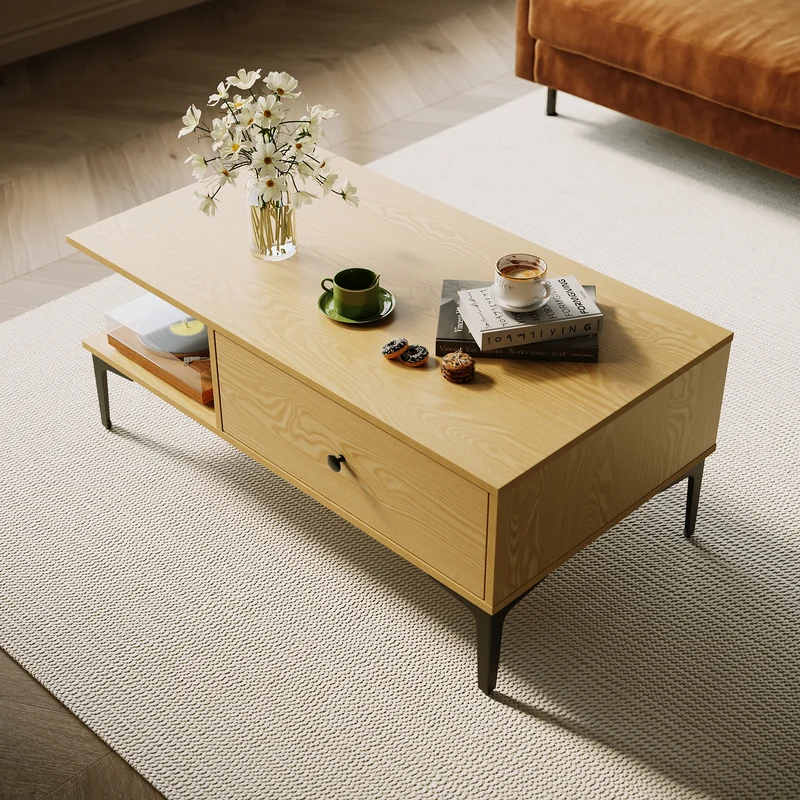 SIRHONA Table basse fixe avec tiroir Table de salon Sturdy and Sturdy Construction Meubles couleur bois, 100x55x40 cm