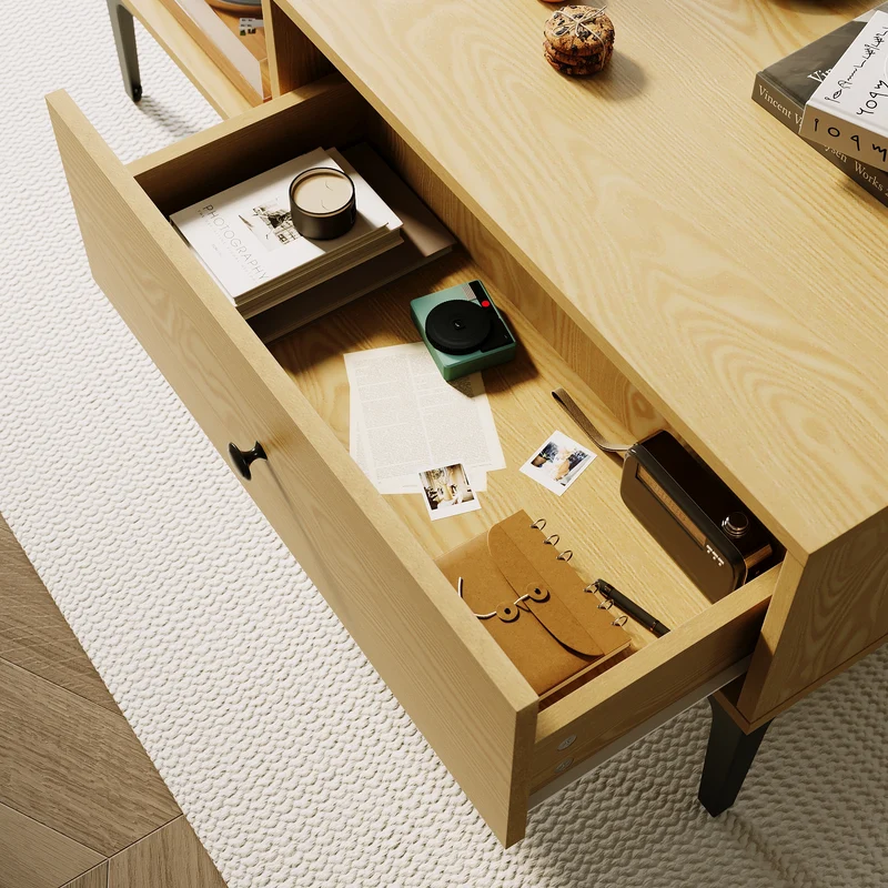 SIRHONA Table basse fixe avec tiroir Table de salon Sturdy and Sturdy Construction Meubles couleur bois, 100x55x40 cm