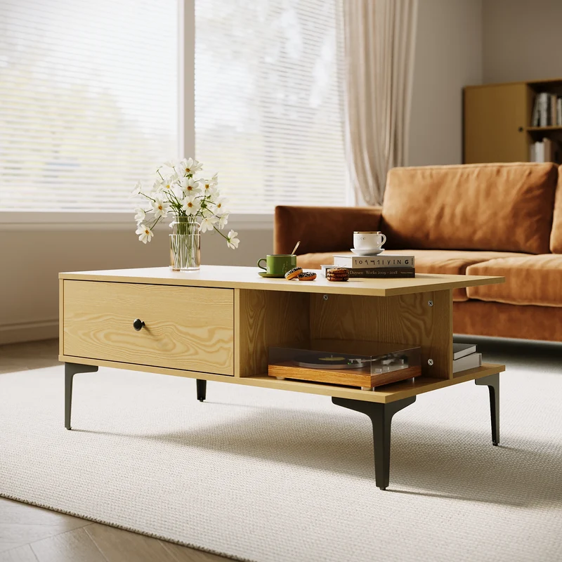 SIRHONA Table basse fixe avec tiroir Table de salon Sturdy and Sturdy Construction Meubles couleur bois, 100x55x40 cm