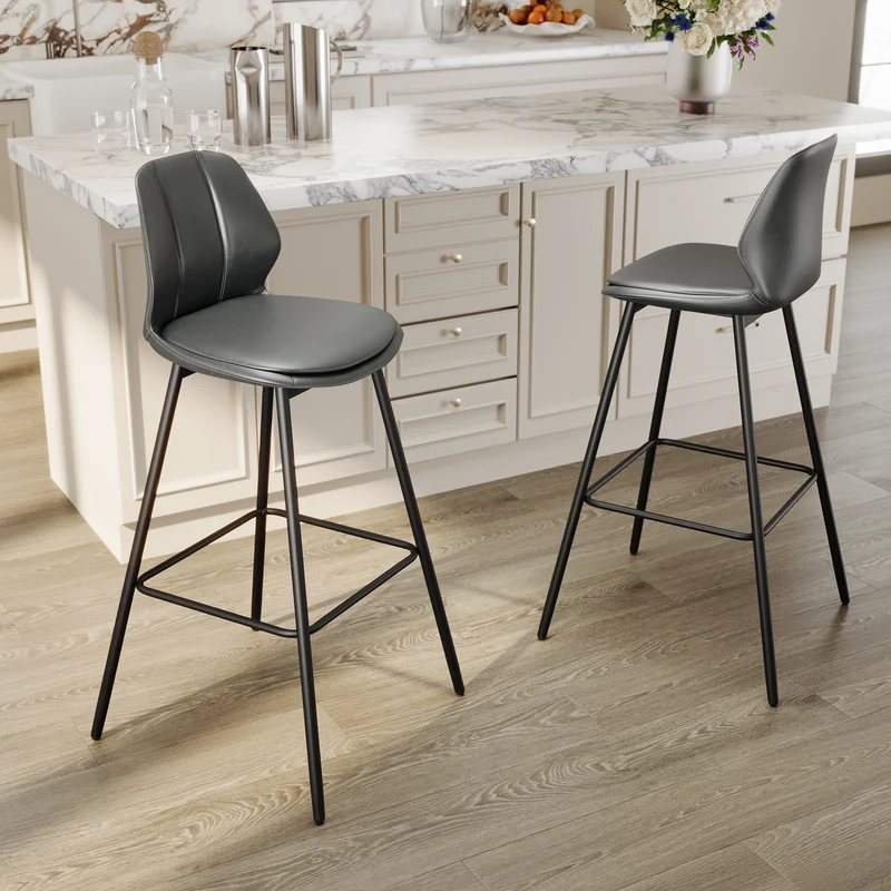 SIRHONA Lot de 2 Tabourets de Bar Chaise avec Dossier et Repose-pieds Style modern Gris siège Noire base